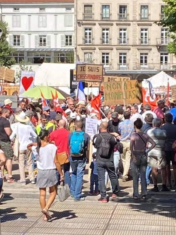 La pancarte «&nbsp;Non à la manipulation» avec S pour Sionisme est un message antisémite.