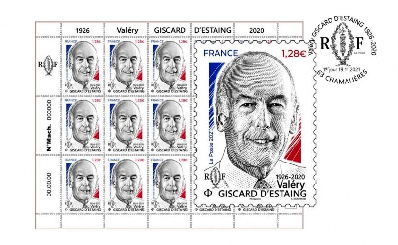 Un timbre a été confectionné à l'effigie de Valéry Giscard d'Estaing.